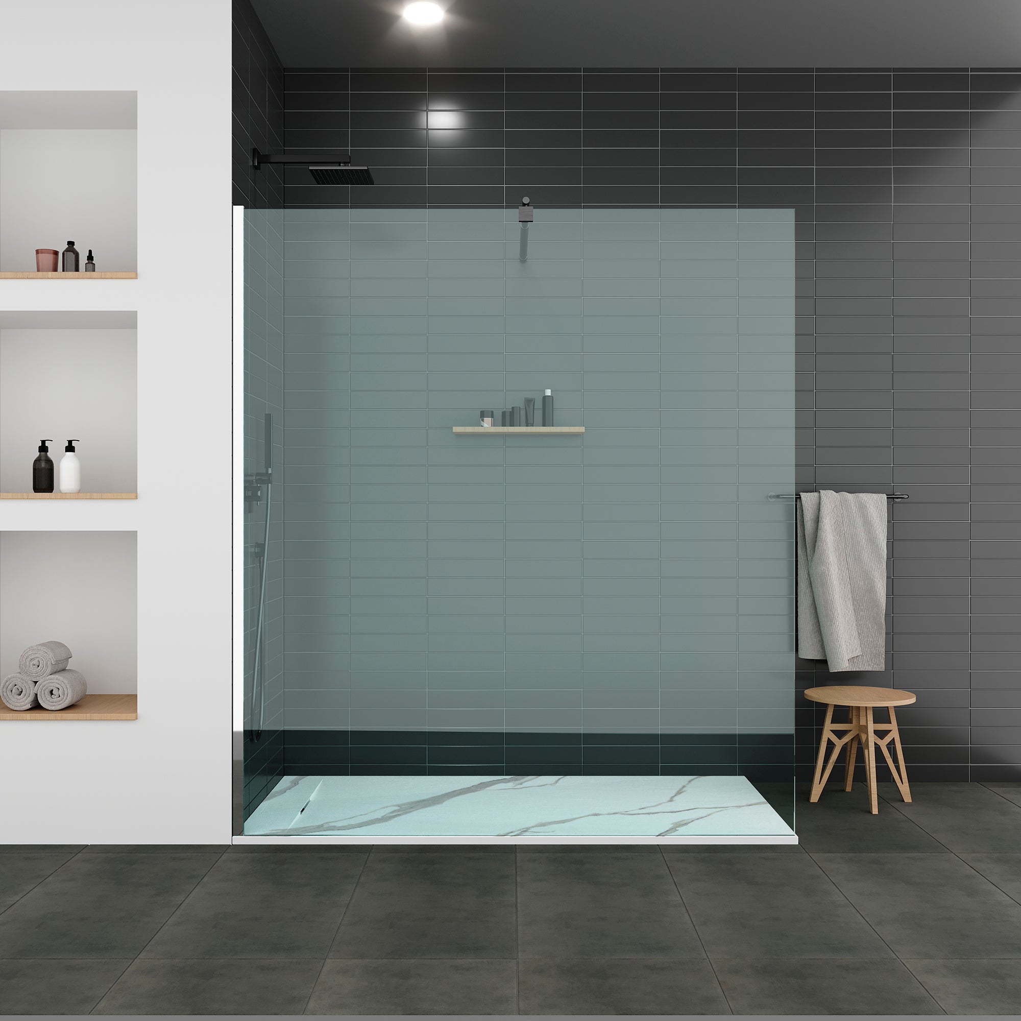 POLAR - Piatto doccia Carrara antiscivolo, resistente, durevole e facile da pulire - Incl. sifone