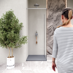 HIEMAL - Piatto doccia grigio antiscivolo, resistente e durevole - Incl. sifone e griglia inox
