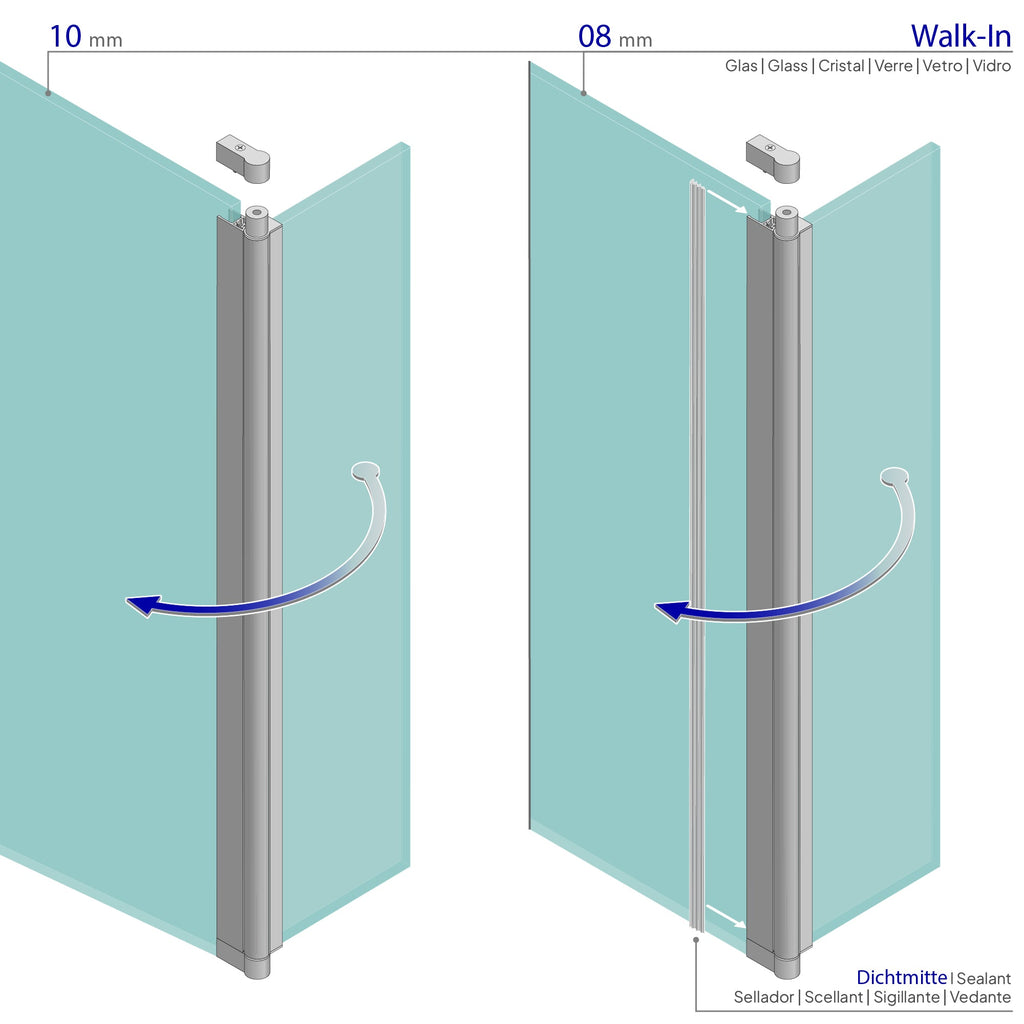 Extensión giratoria de 40 cm para mampara de ducha Walk-In | Vidrio templado 10 mm, protección contra salpicaduras
