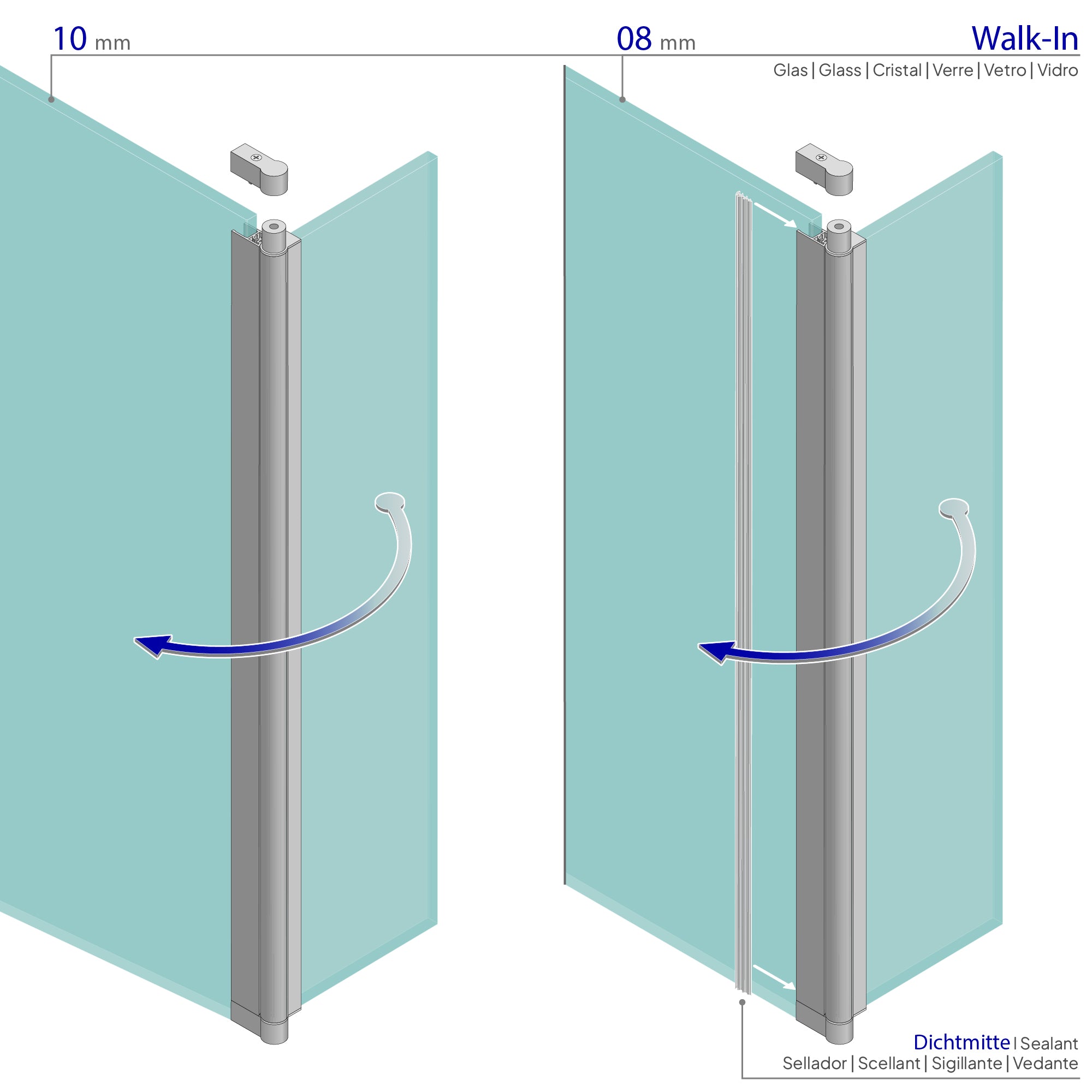Extensión giratoria de 40 cm para mampara de ducha Walk-In | Vidrio templado 10 mm, protección contra salpicaduras