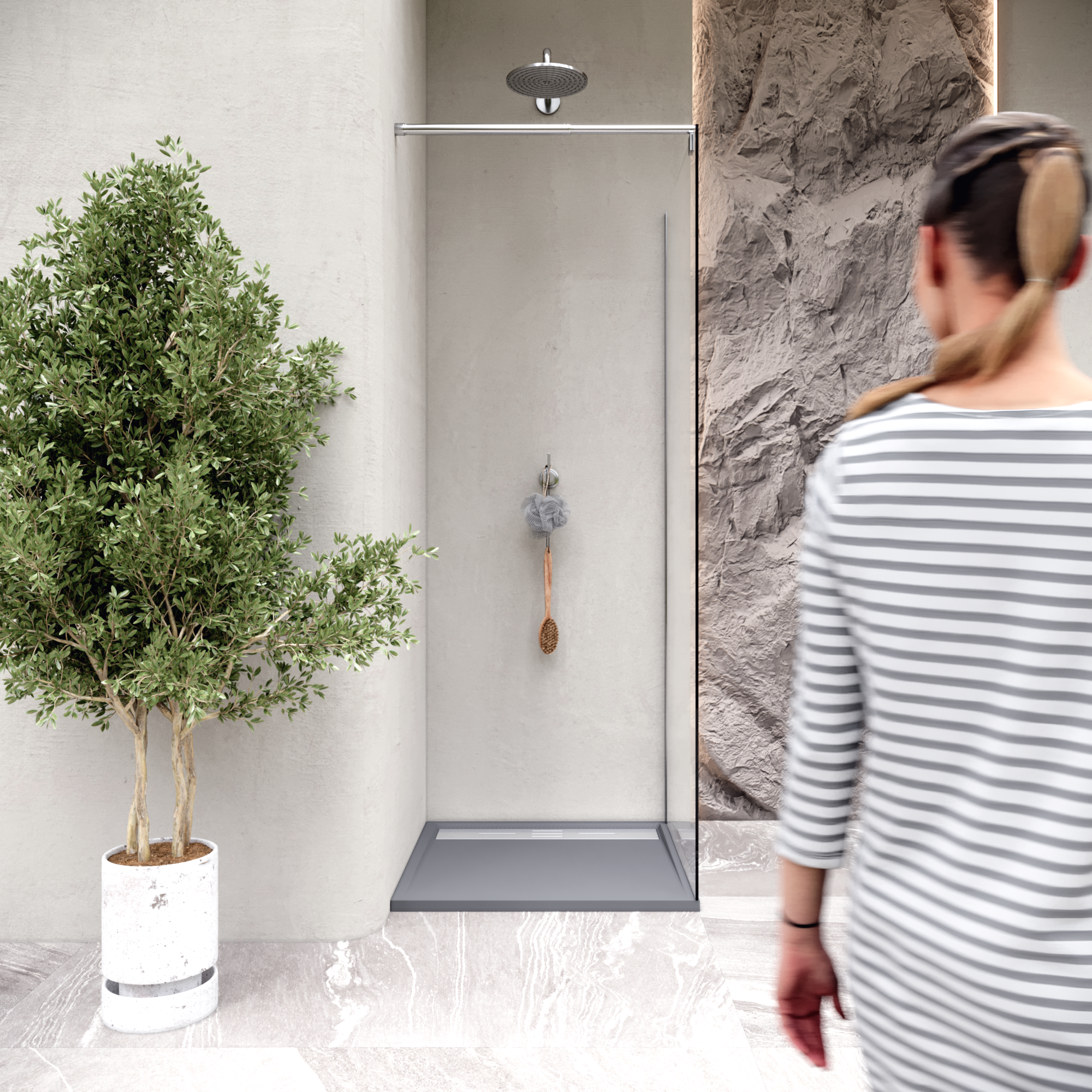 HIEMAL - Piatto doccia grigio antiscivolo, resistente e durevole - Incl. sifone e griglia inox