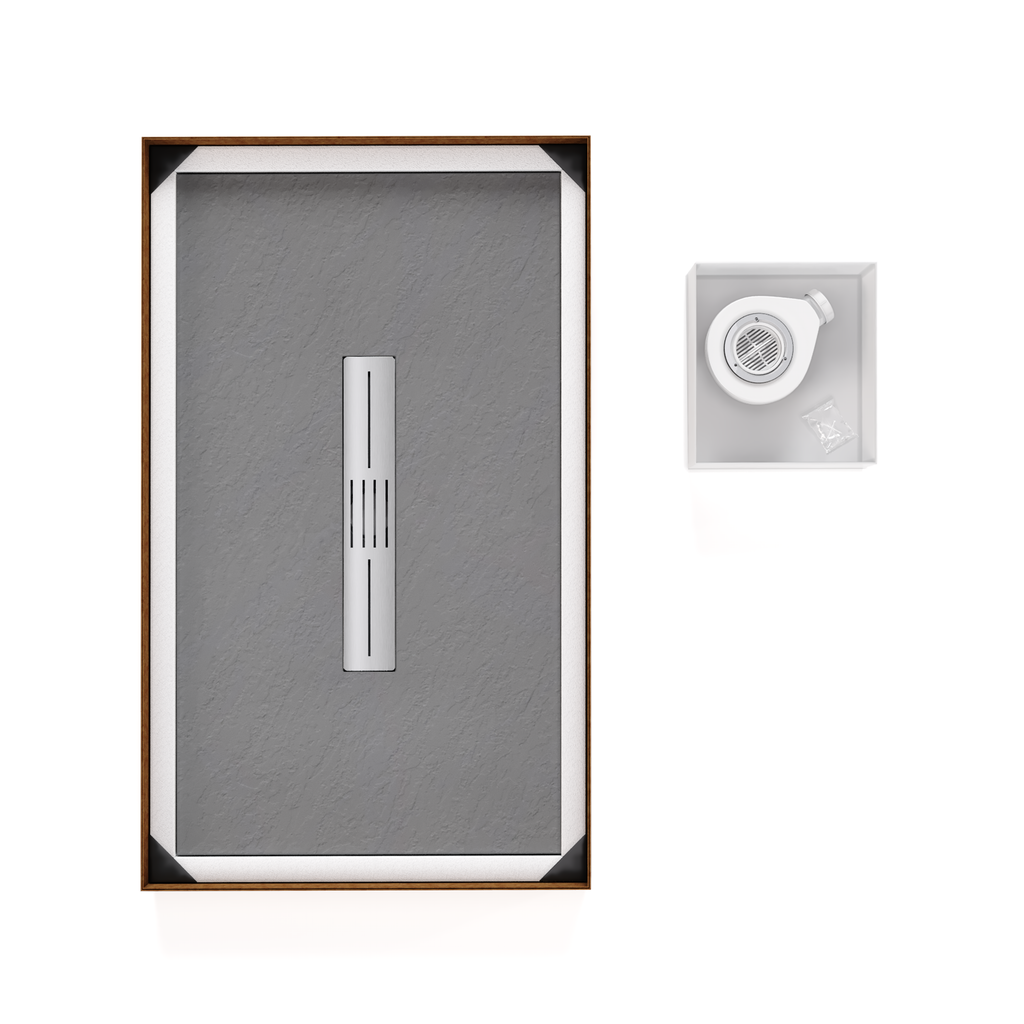 LUMIA - Piatto doccia grigio antiscivolo, resistente e durevole - Incl. sifone e griglia inox