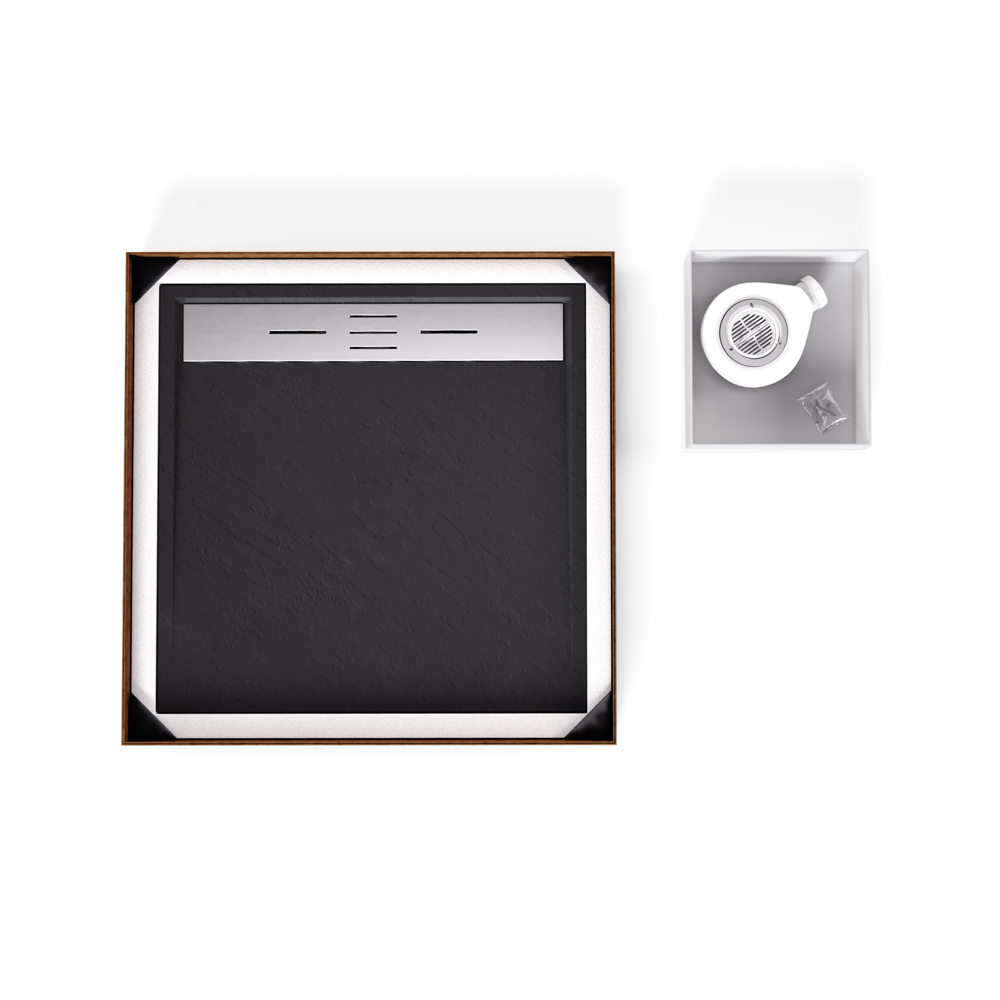 HIEMAL - Piatto doccia nero antiscivolo, resistente e durevole - Incl. sifone e griglia inox