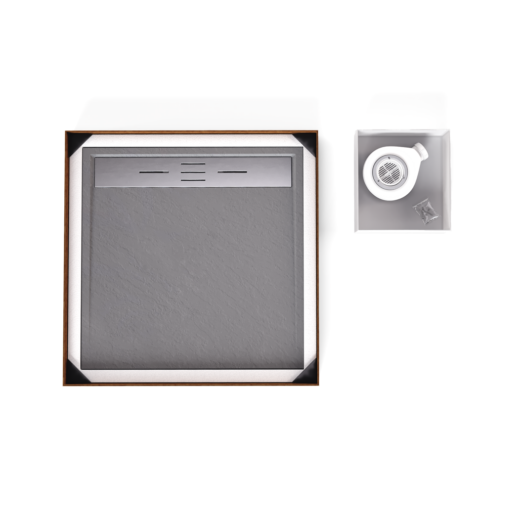 HIEMAL - Piatto doccia grigio antiscivolo, resistente e durevole - Incl. sifone e griglia inox