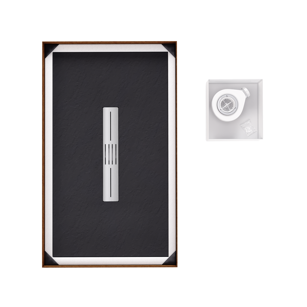 LUMIA - Piatto doccia nero antiscivolo, resistente e durevole - Incl. sifone e griglia inox