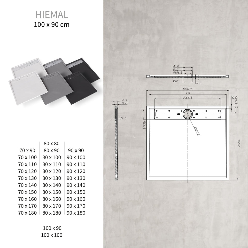 HIEMAL - Piatto doccia bianco antiscivolo, resistente e durevole - Incl. sifone e griglia inox