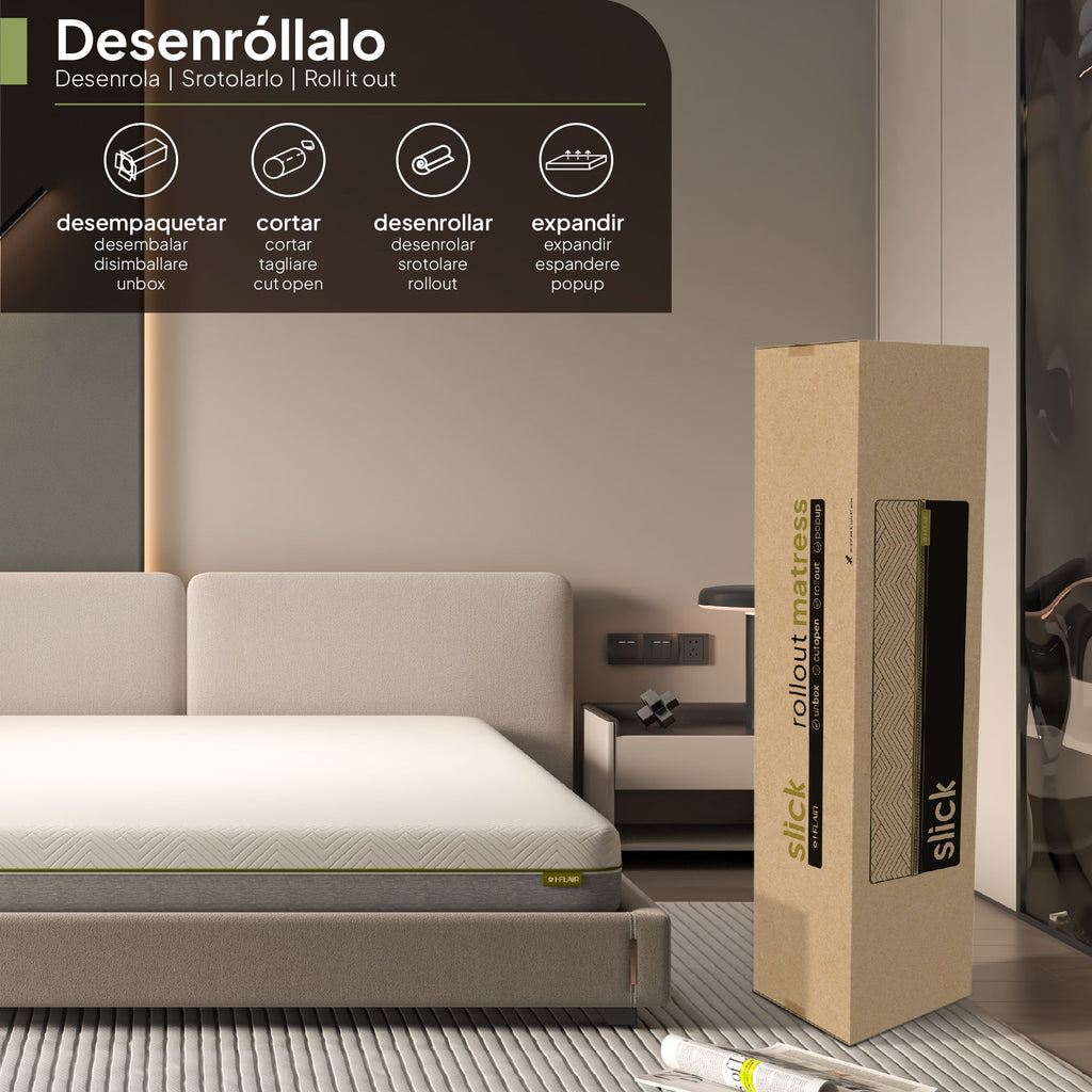 SLICK - Colchão viscoelástico reversível com 7 Zonas ergonómicas e espuma Green Tea