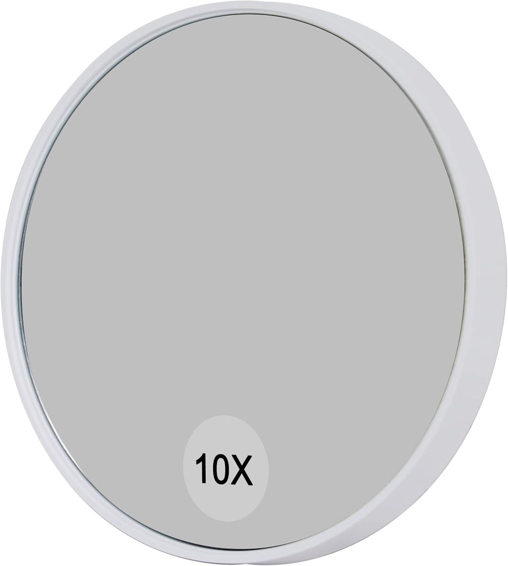 Specchio da trucco con ingrandimento 5X e 10X, specchio portatile rotondo 9x9 cm, senza luce, con 2 ventose, bianco