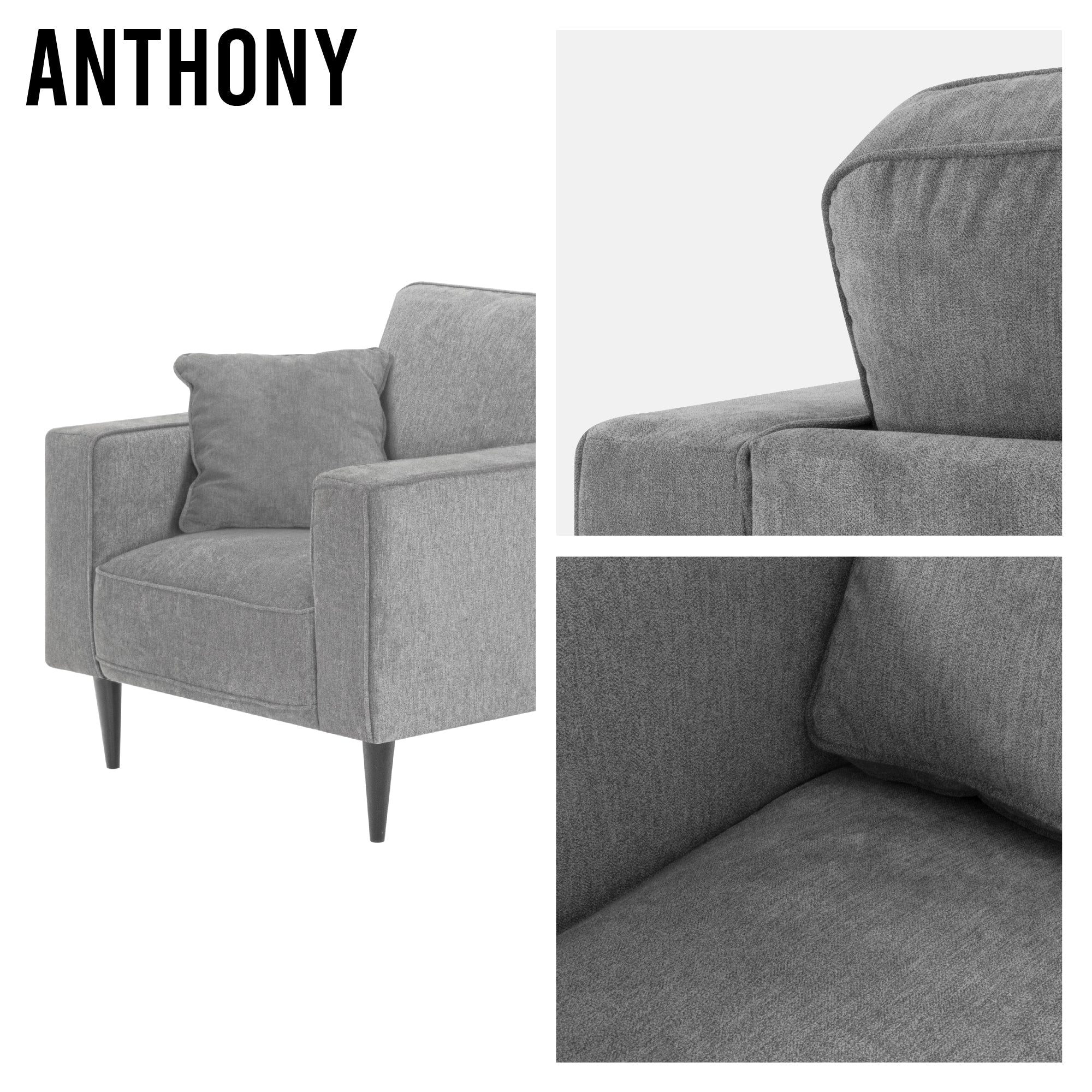 ANTHONY - Sofá de diseño moderno en poliéster gris (1 a 3 plazas)