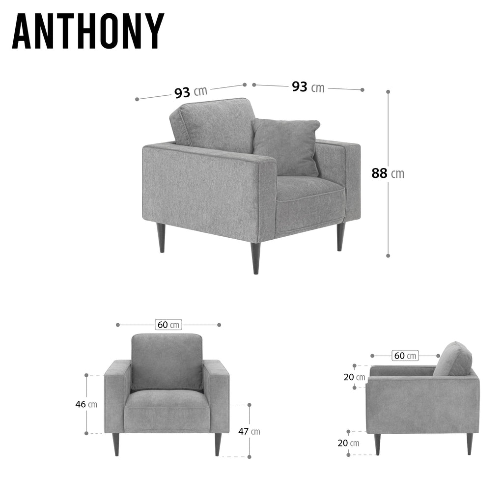 ANTHONY - Sofá de diseño moderno en poliéster gris (1 a 3 plazas)
