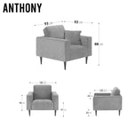 ANTHONY - Sofá de diseño moderno en poliéster gris (1 a 3 plazas)