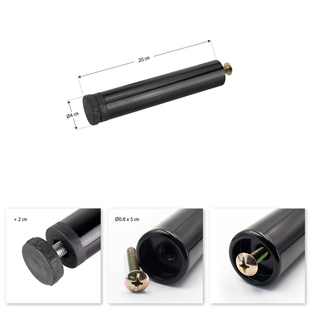 Pata Metálica de Apoyo en I Regulable de 20 cm Negra para Muebles, Somieres y Camas