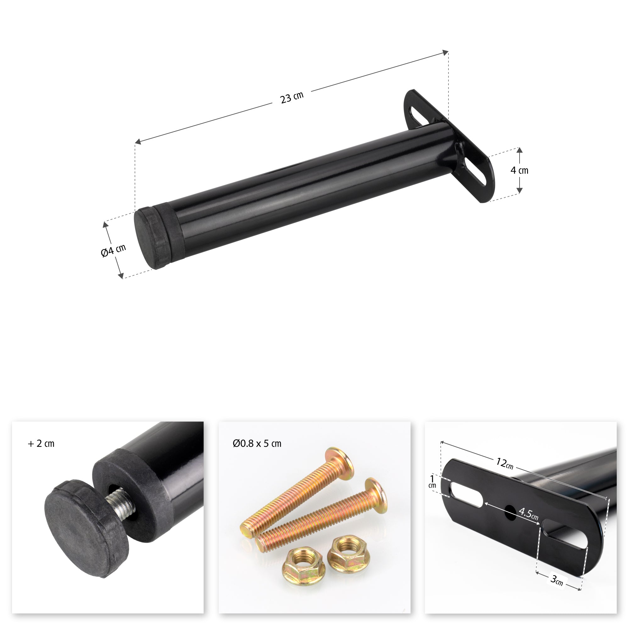 Pata Metálica de Apoyo en T (Negro), 23 cm, Regulable, para Muebles, Somieres y Camas