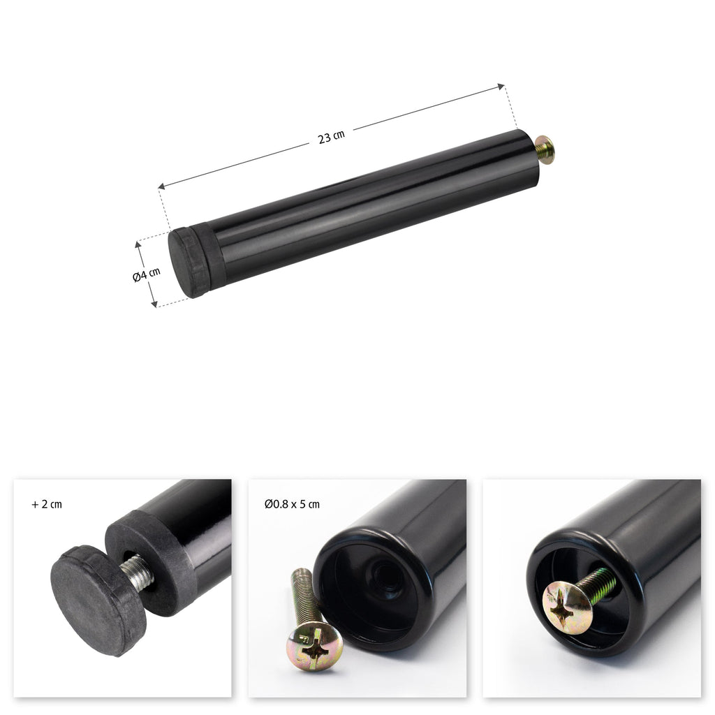 Pata Metálica de Apoyo en I Regulable de 23 cm Negra para Muebles, Somieres y Camas