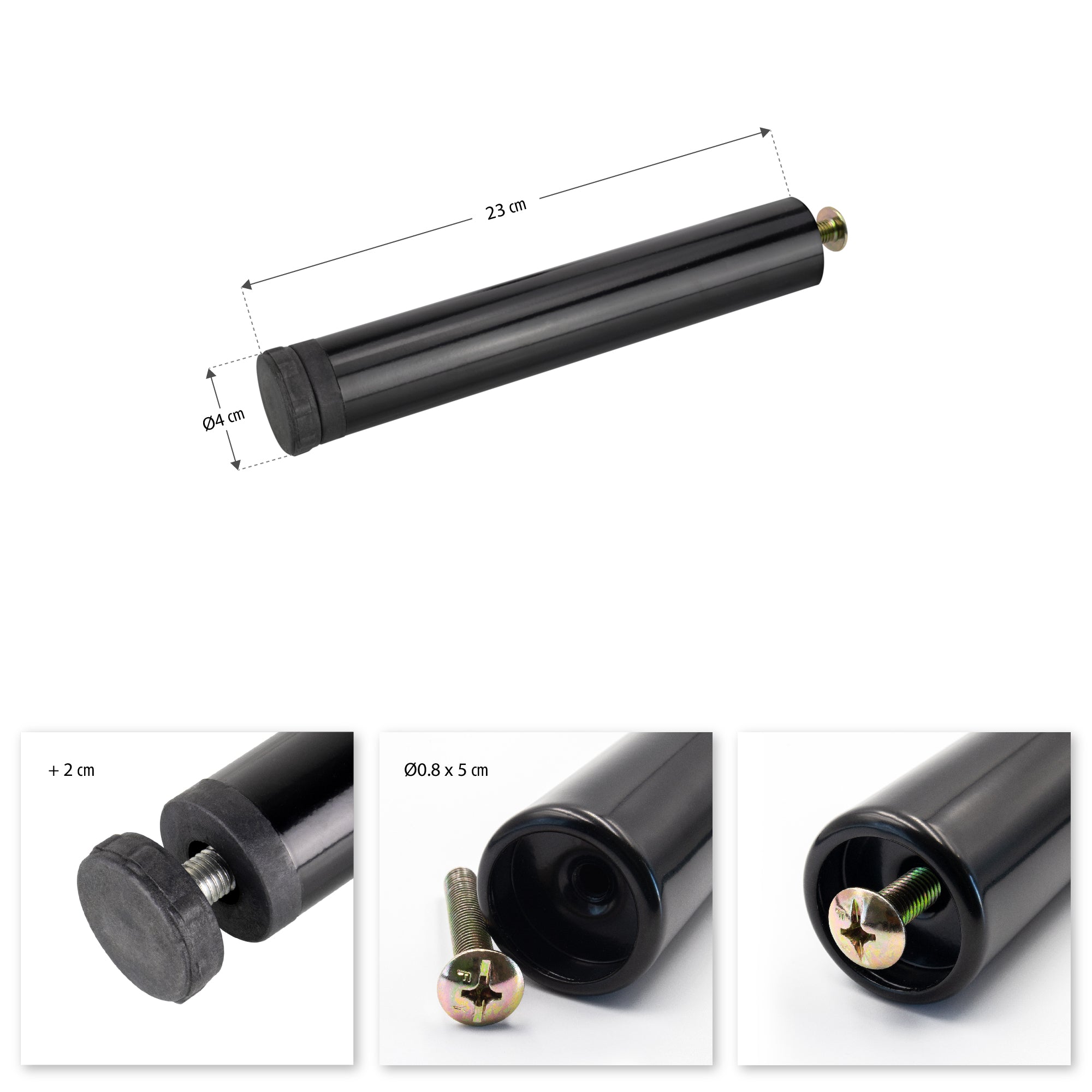 Pata Metálica de Apoyo en I Regulable de 23 cm Negra para Muebles, Somieres y Camas
