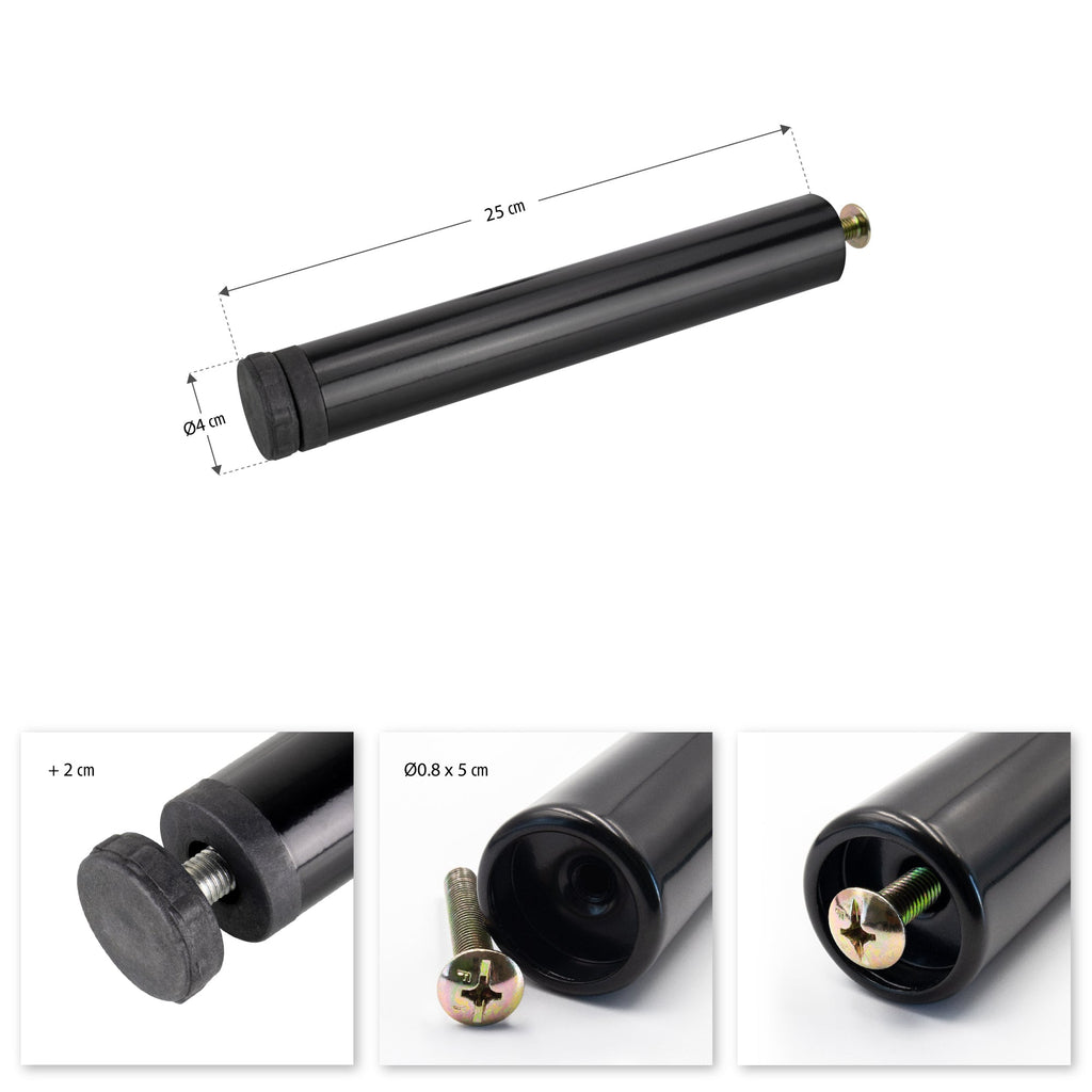 Pata Metálica de Apoyo en I Regulable de 25 cm Negra para Muebles, Somieres y Camas