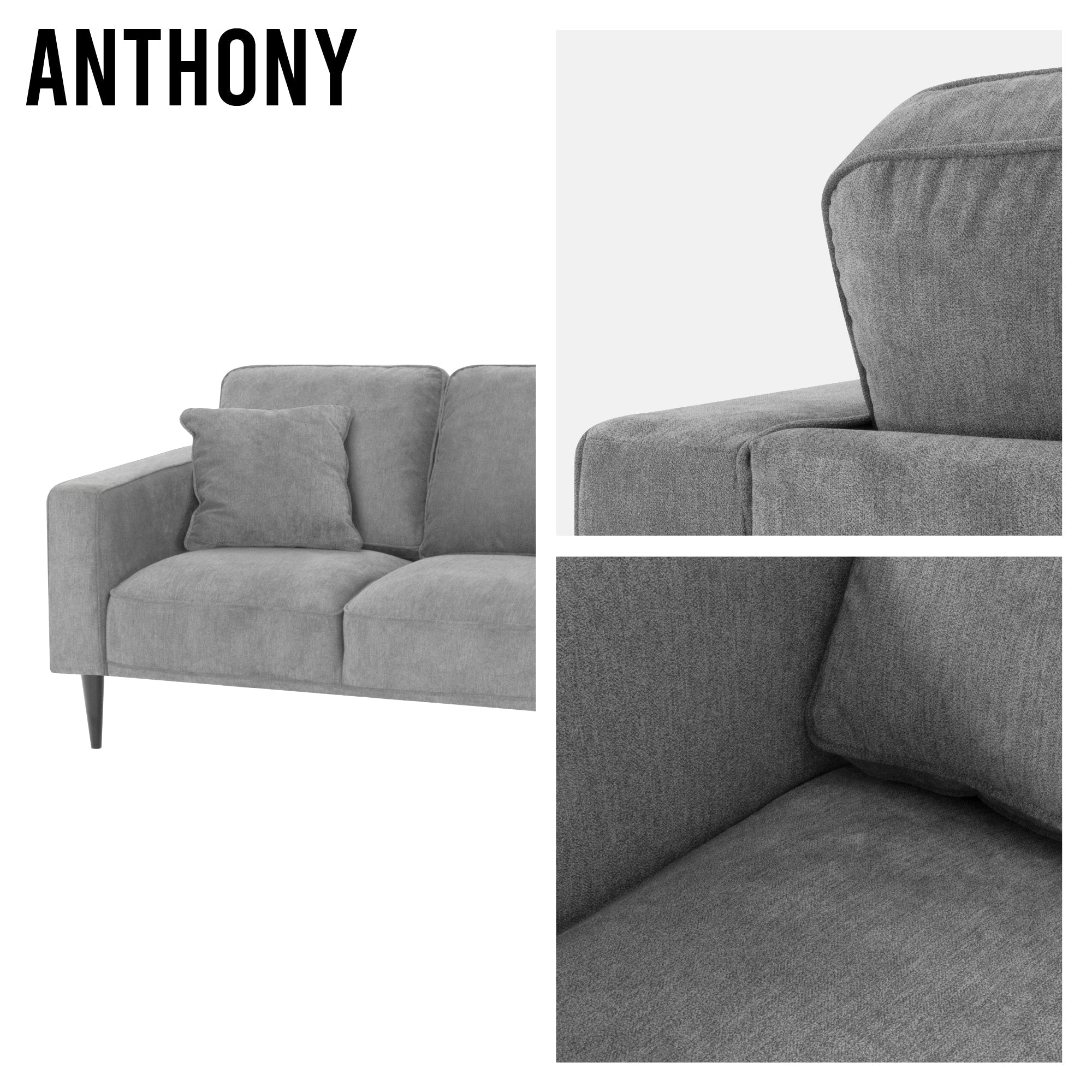 ANTHONY - Sofá de diseño moderno en poliéster gris (1 a 3 plazas)