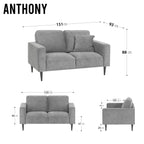 ANTHONY - Sofá de diseño moderno en poliéster gris (1 a 3 plazas)