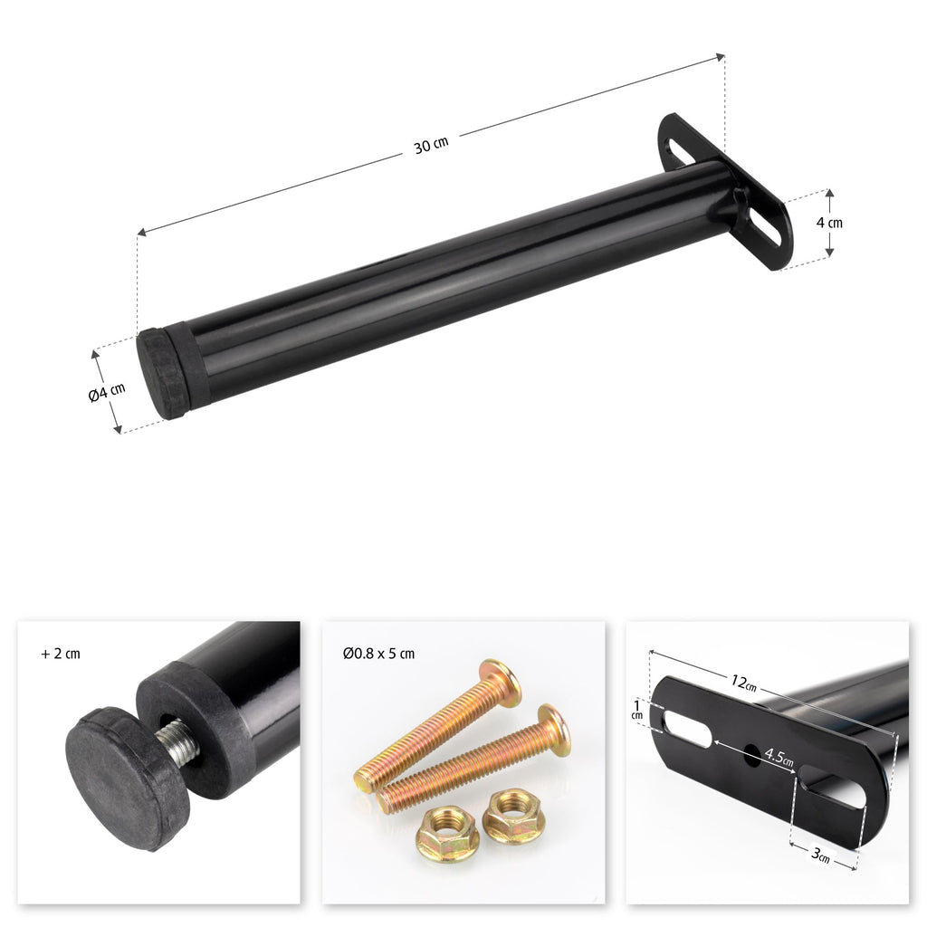 Pata Metálica de Apoyo en T (Negro), 30 cm, Regulable, para Muebles, Somieres y Camas