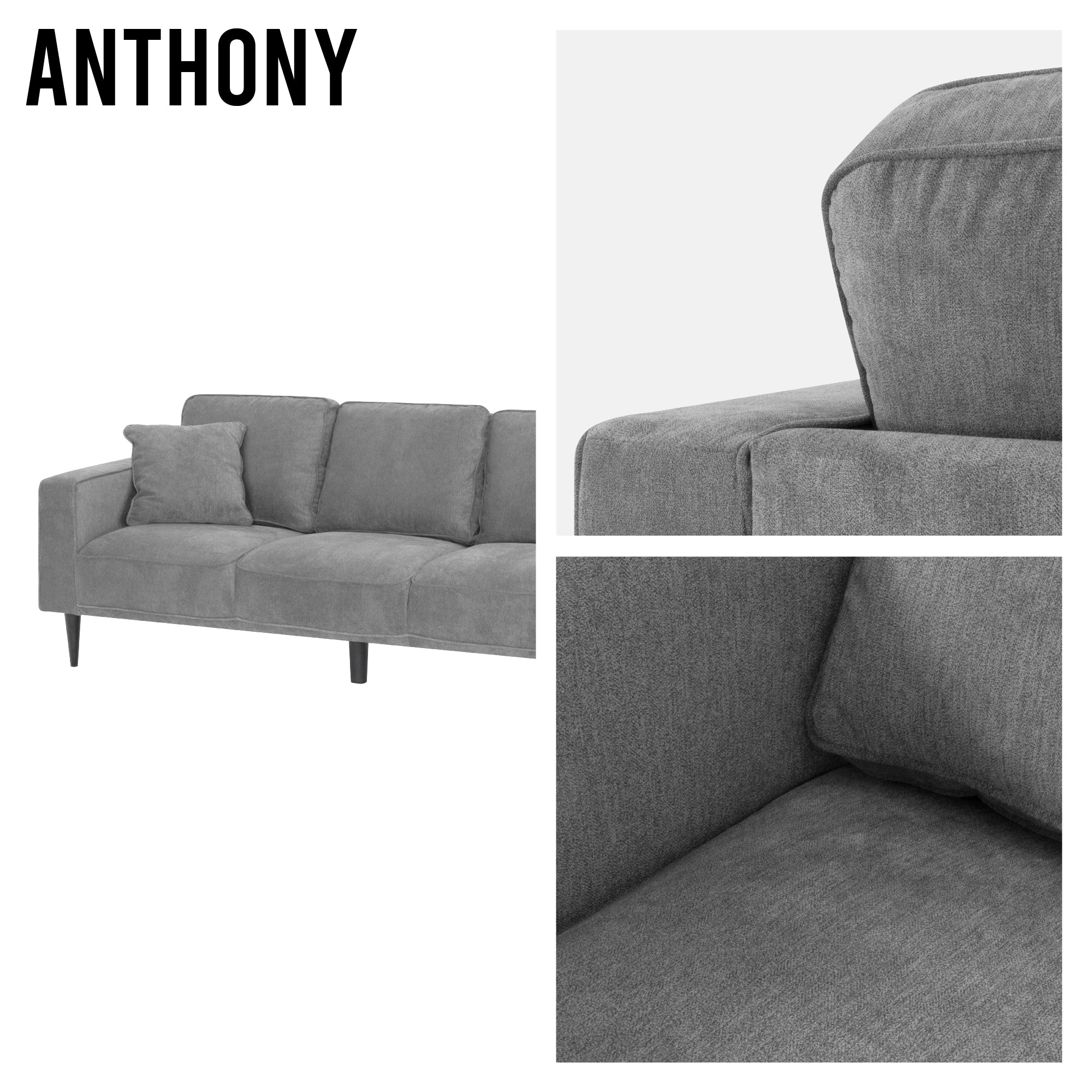 ANTHONY - Sofá de diseño moderno en poliéster gris (1 a 3 plazas)