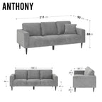 ANTHONY - Sofá de diseño moderno en poliéster gris (1 a 3 plazas)