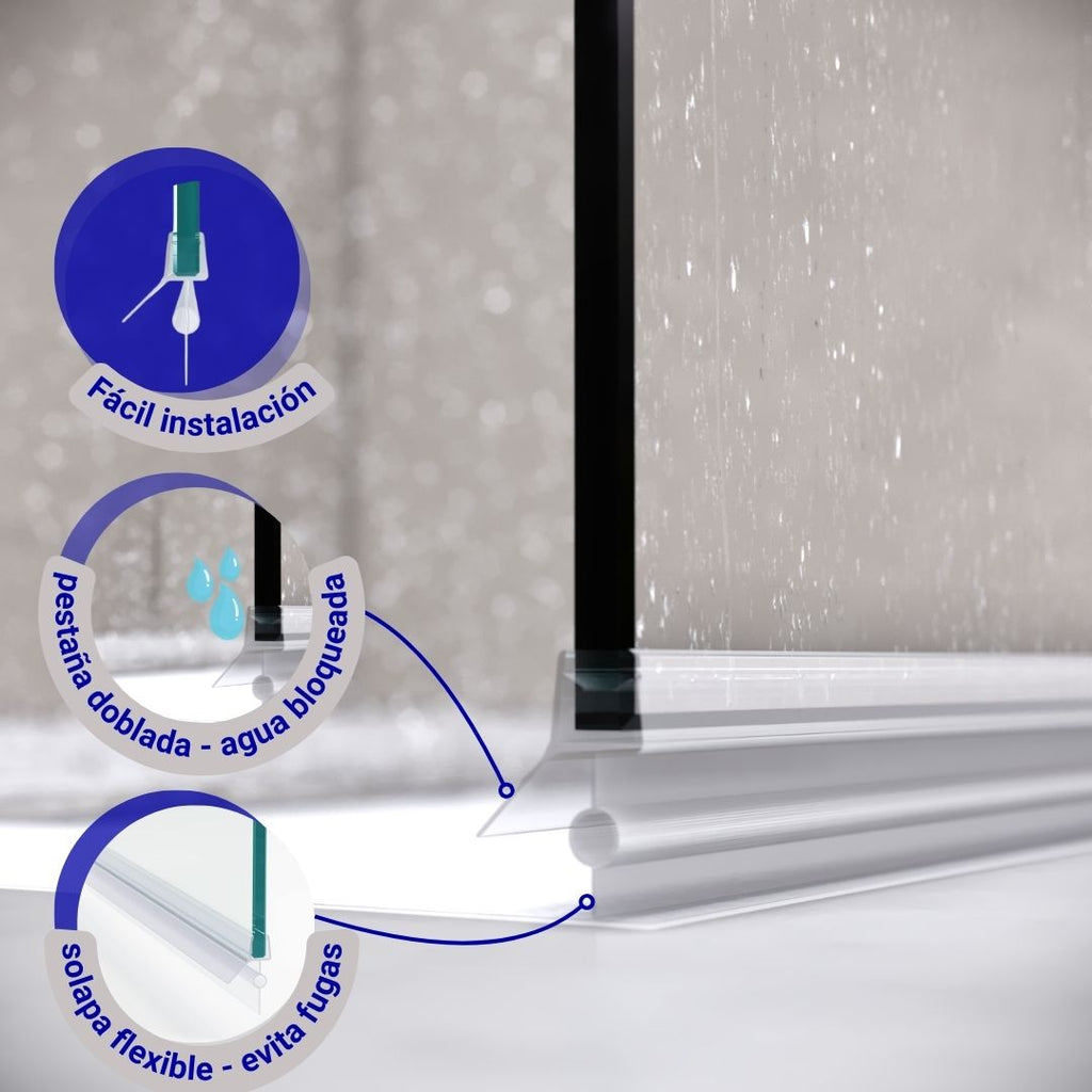 Junta de estanqueidad para puerta de ducha | 100 cm, goma flexible, compatible con vidrio de 4-6 mm