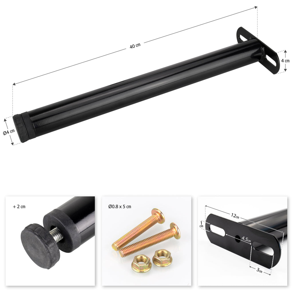 Pata Metálica de Apoyo en T (Negro), 40 cm, Regulable, para Muebles, Somieres y Camas