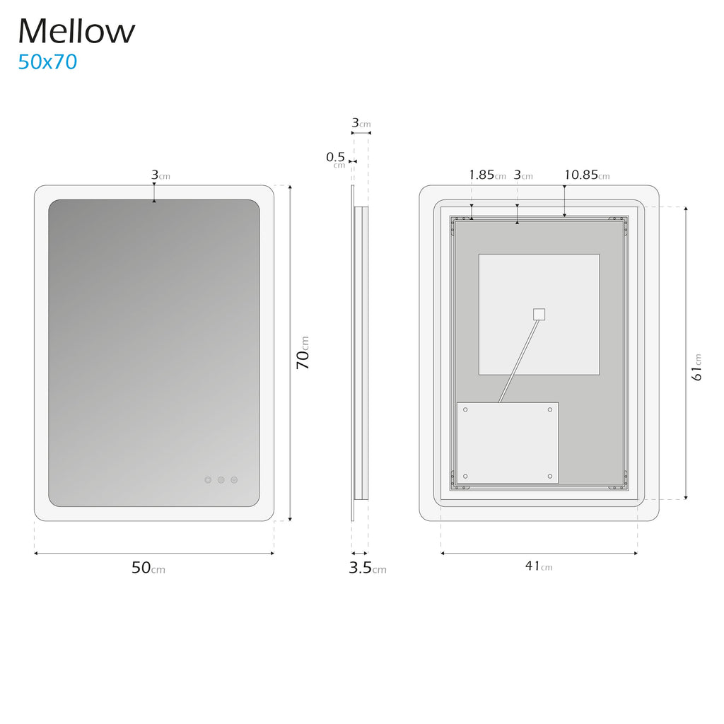 MELLOW - Specchio da bagno rettangolare con luce LED