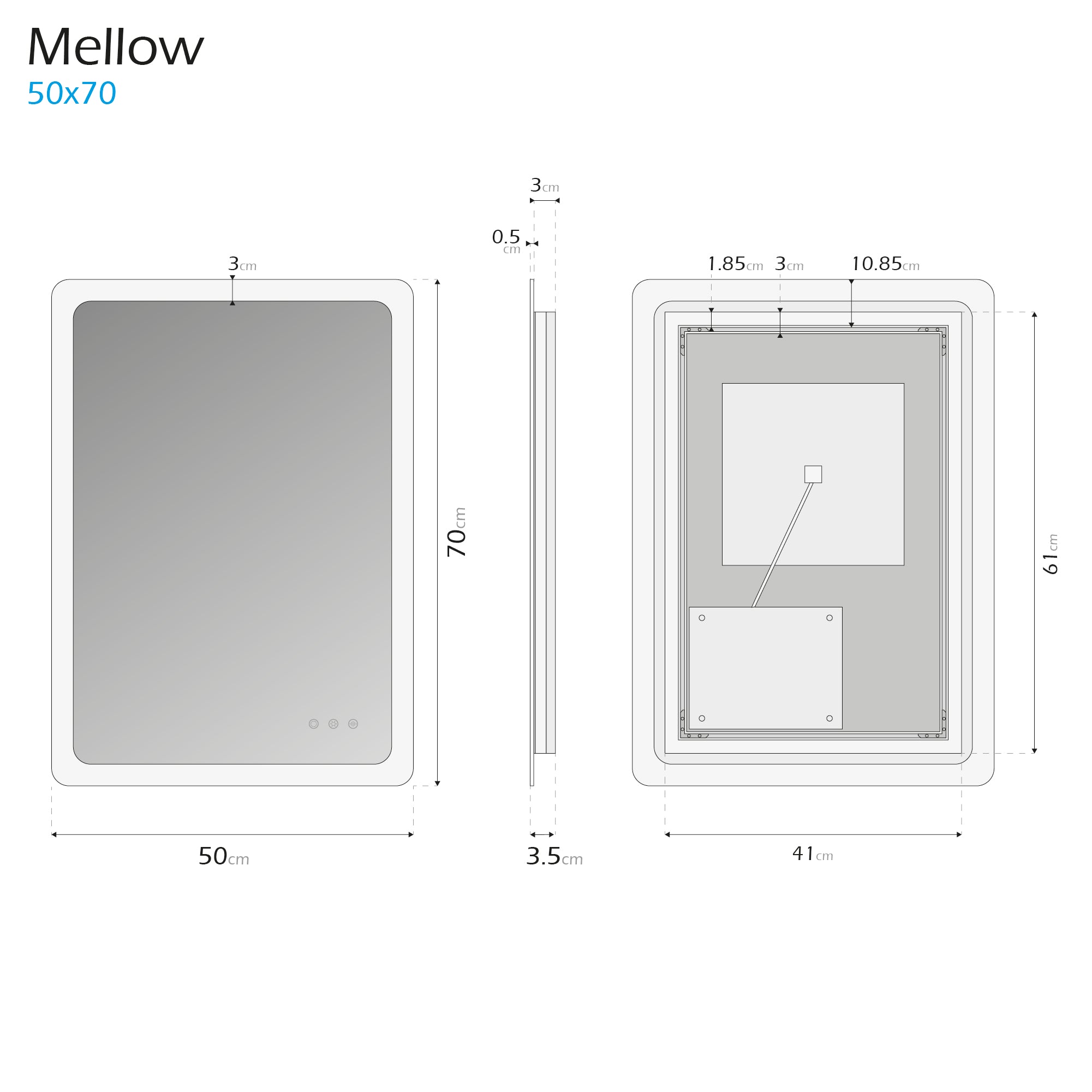 MELLOW - Specchio da bagno rettangolare con luce LED