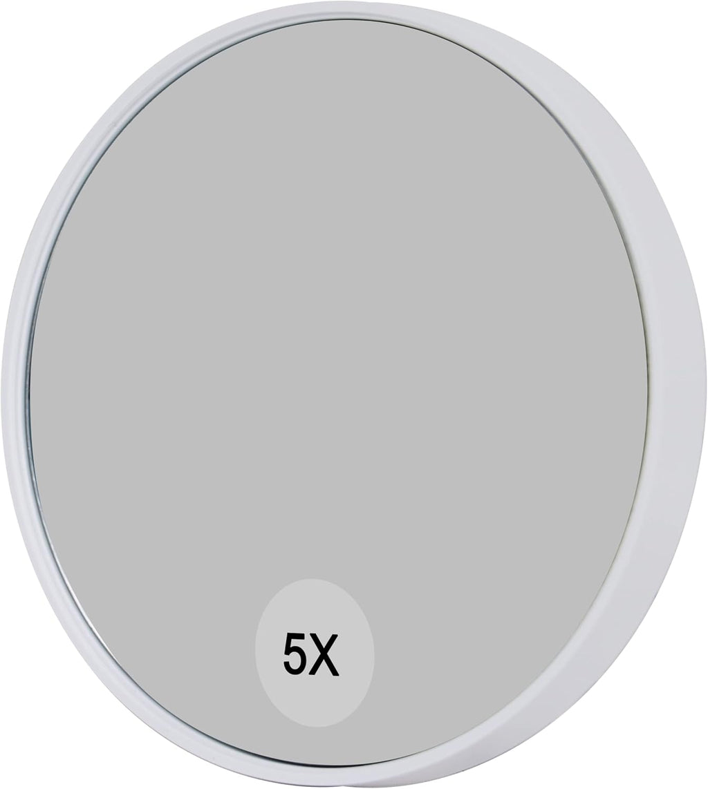 Specchio da trucco con ingrandimento 5X e 10X, specchio portatile rotondo 9x9 cm, senza luce, con 2 ventose, bianco