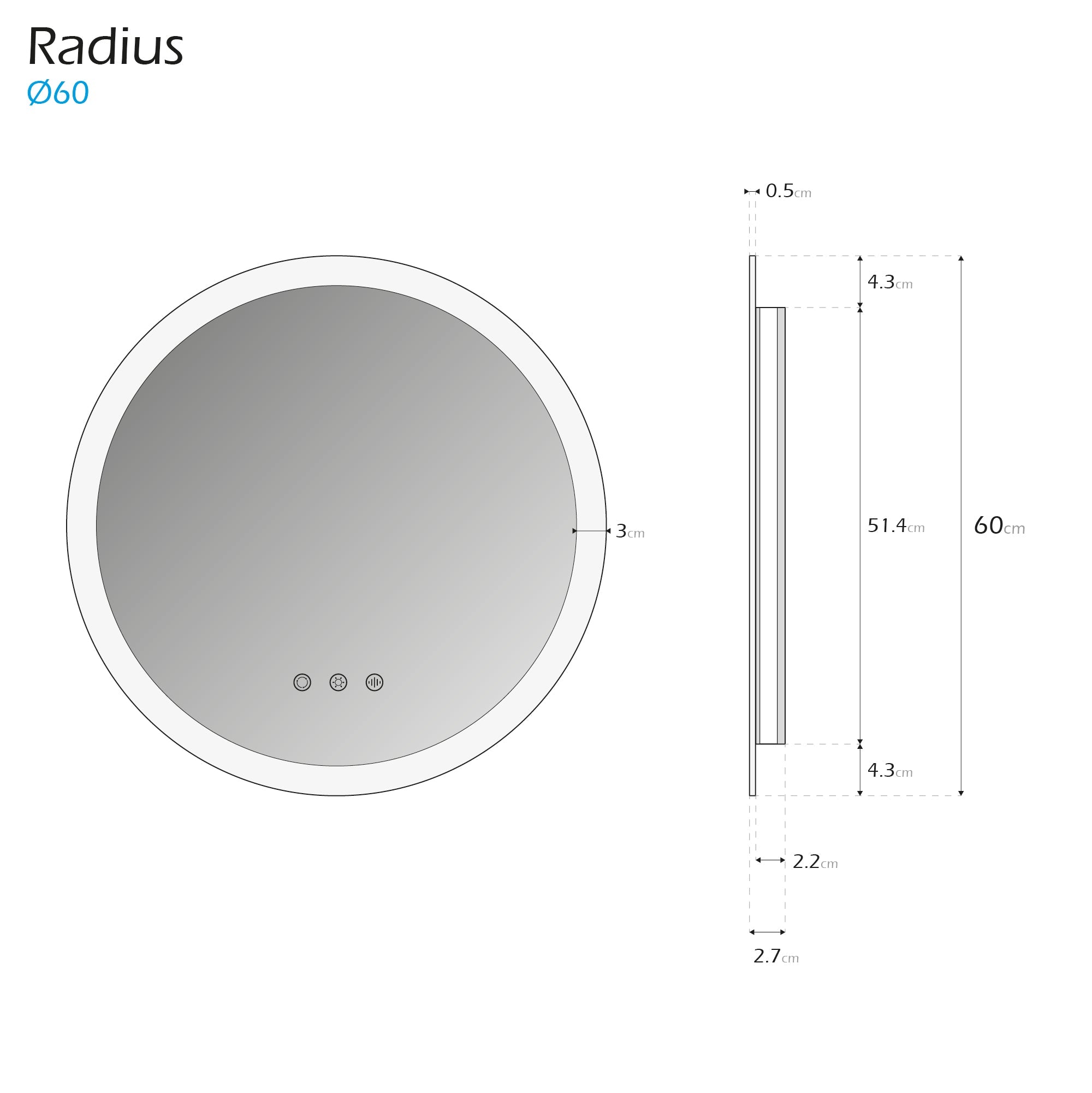 RADIUS - Specchio da bagno rotondo con illuminazione LED