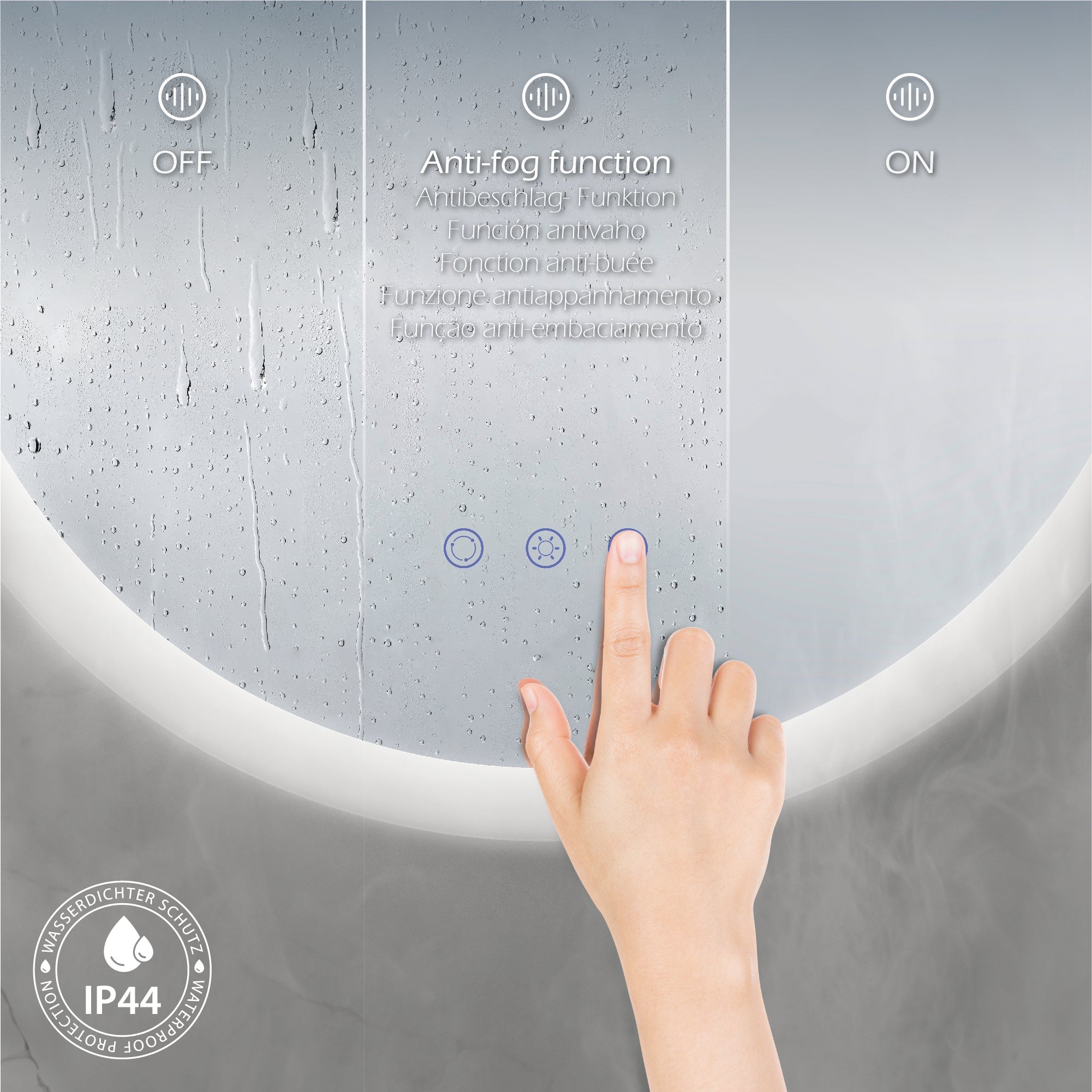 RADIUS - Specchio da bagno rotondo con illuminazione LED