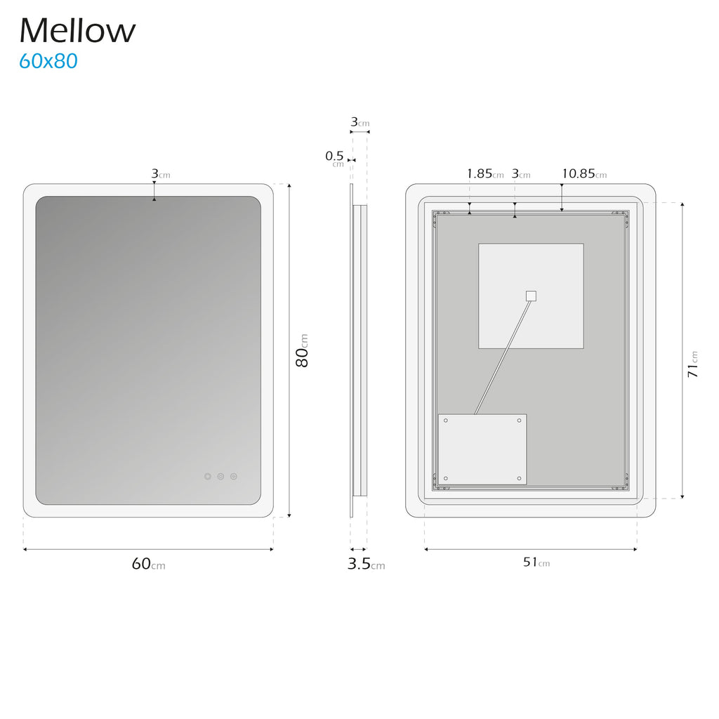 MELLOW - Specchio da bagno rettangolare con luce LED