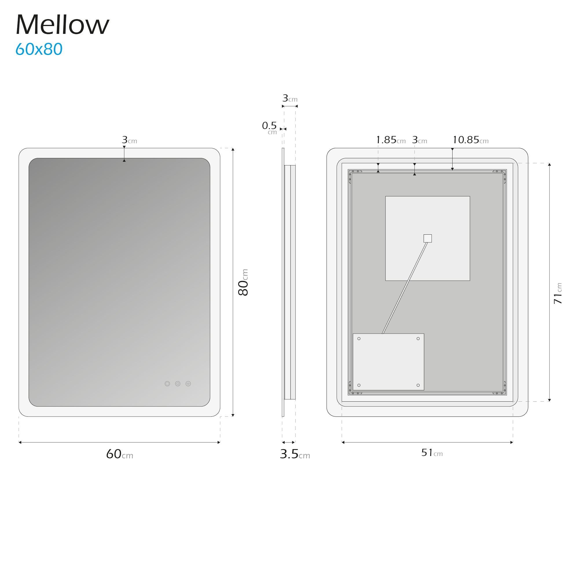 MELLOW - Specchio da bagno rettangolare con luce LED