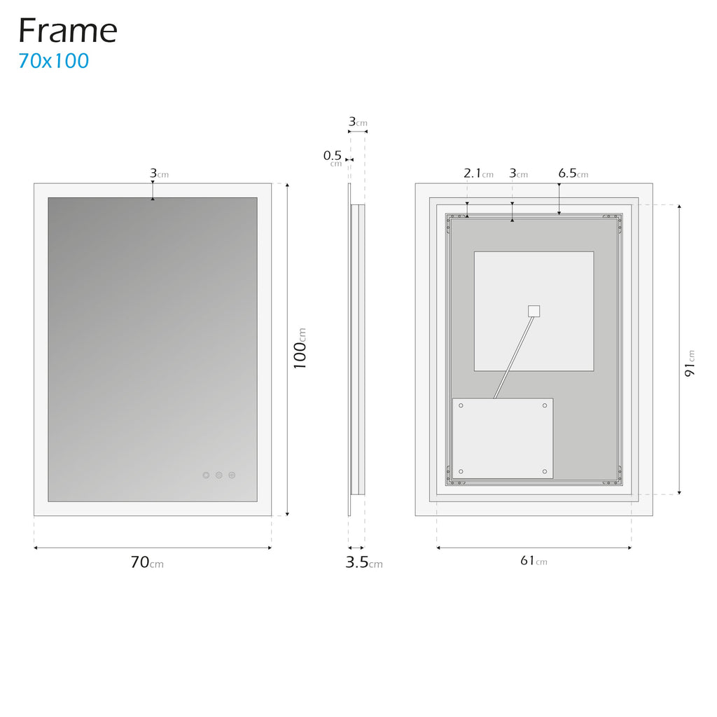 FRAME - Specchio da bagno rettangolare con illuminazione LED