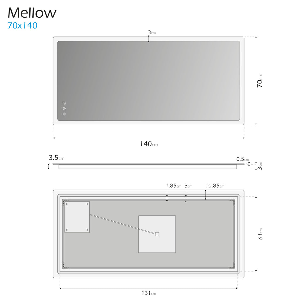 MELLOW - Specchio da bagno rettangolare con luce LED