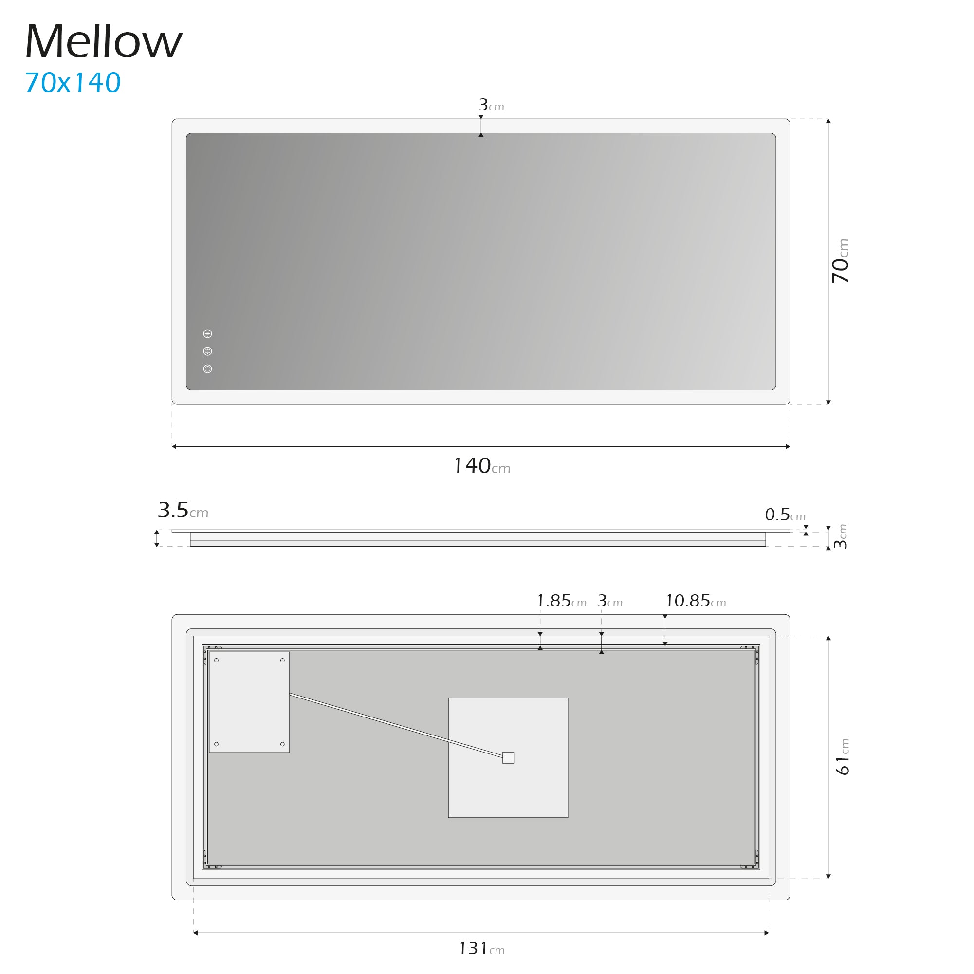 MELLOW - Specchio da bagno rettangolare con luce LED