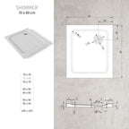 SHIMMER - Plato de ducha blanco Smooth acrílico, textura lisa, extraplano 5 cm, sifón y válvula incluidos