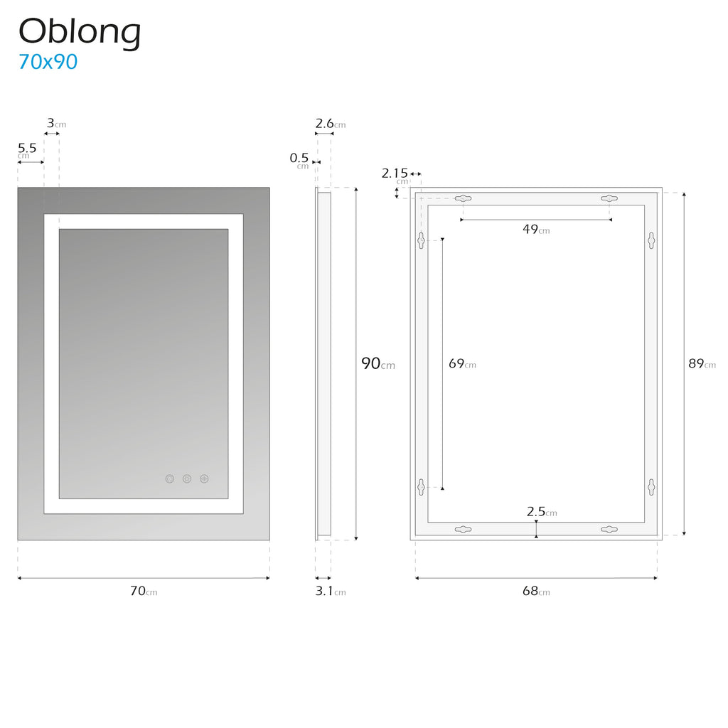 OBLONG - Specchio da bagno rettangolare con illuminazione LED