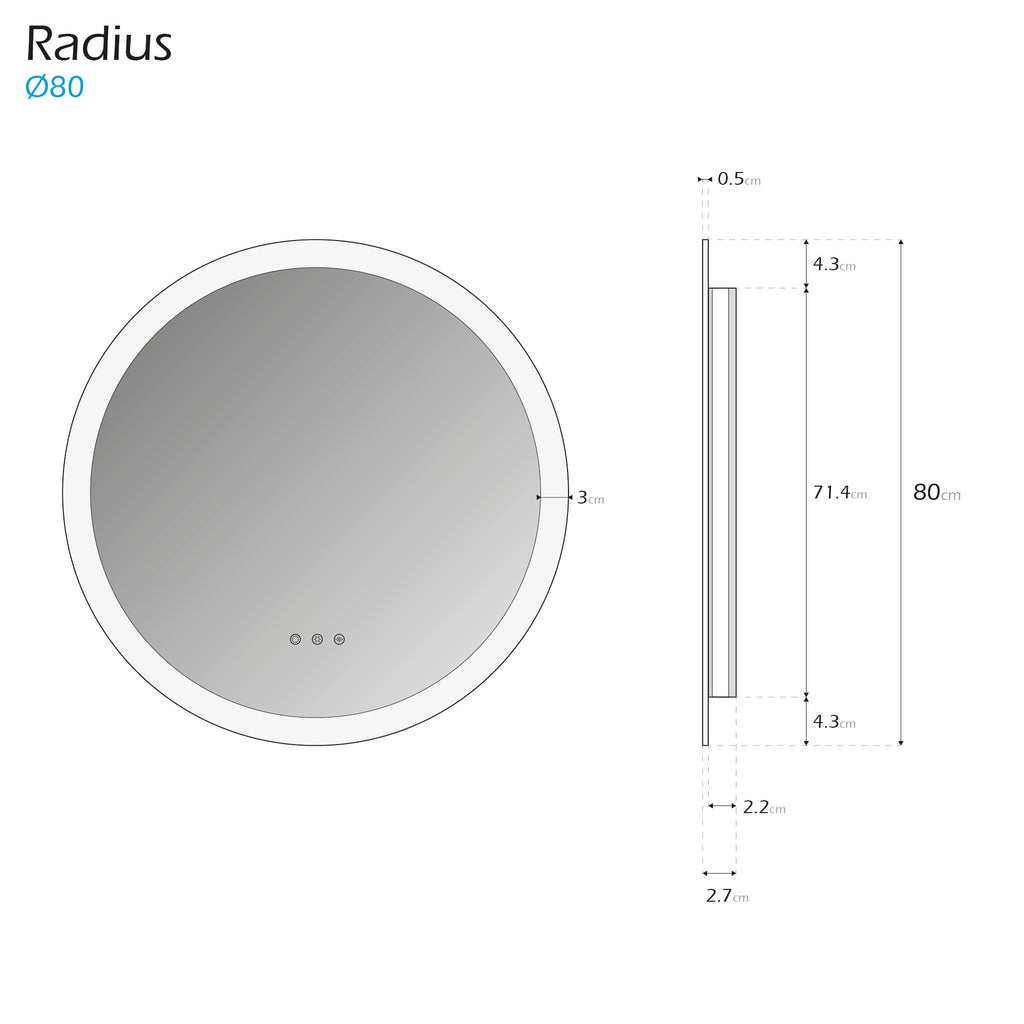 RADIUS - Specchio da bagno rotondo con illuminazione LED