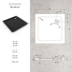 SHIMMER - Piatto doccia nero Smooth acrilico, texture liscia, ultrasottile 5 cm, sifone e valvola inclusi