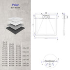 POLAR - Piatto doccia grigio antiscivolo, resistente, durevole e facile da pulire - Incl. sifone