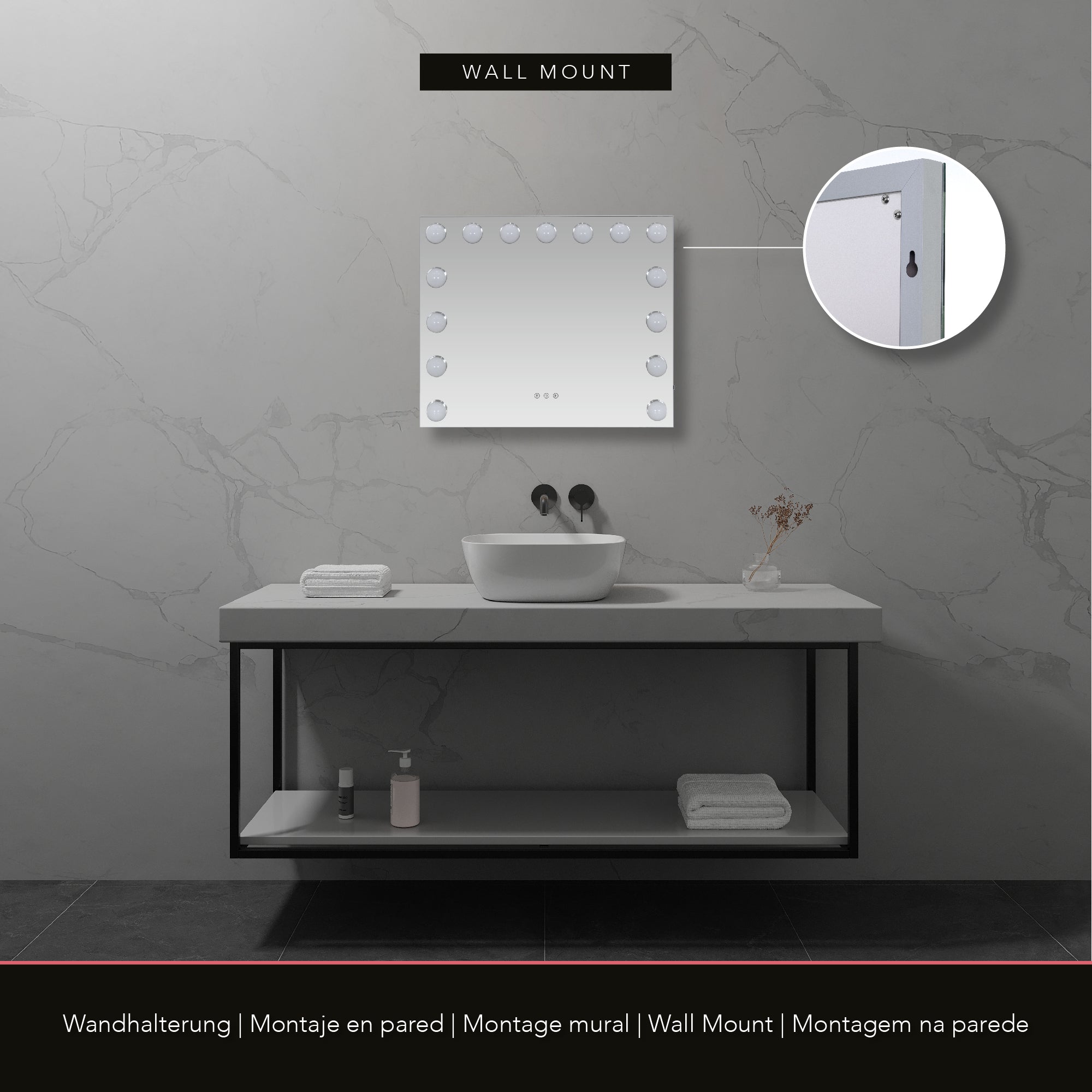 BULB PROP - Specchio da trucco con 15 lampadine LED