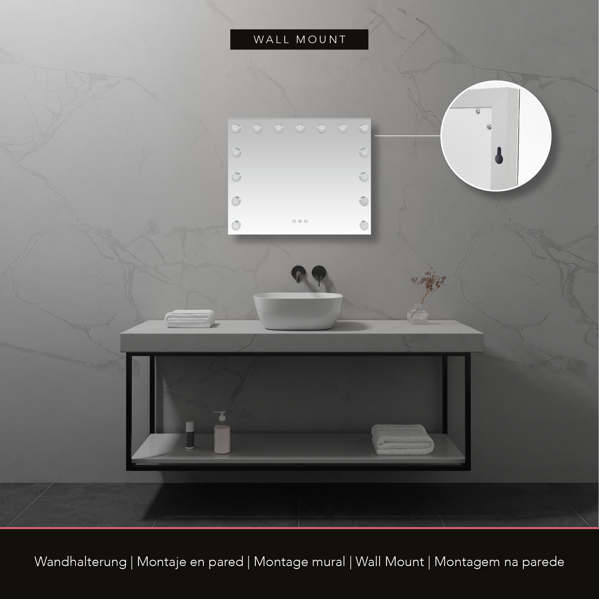 BULB STAND - Specchio da trucco con 15 lampadine LED