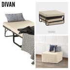 DIVAN 2 in 1 Premium | Letto pieghevole per ospiti con pouf convertibile e materasso beige