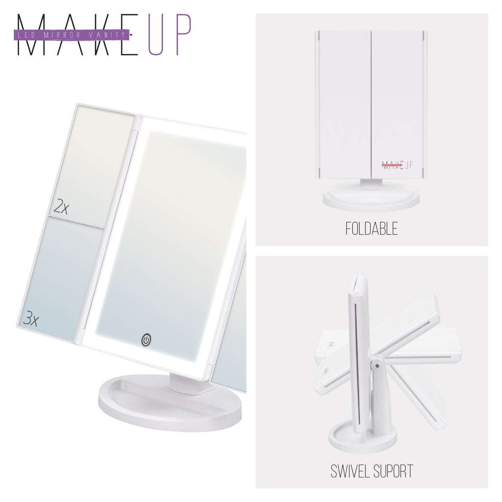 MAKEUP - Specchio da trucco con striscia di luce LED e ingrandimento