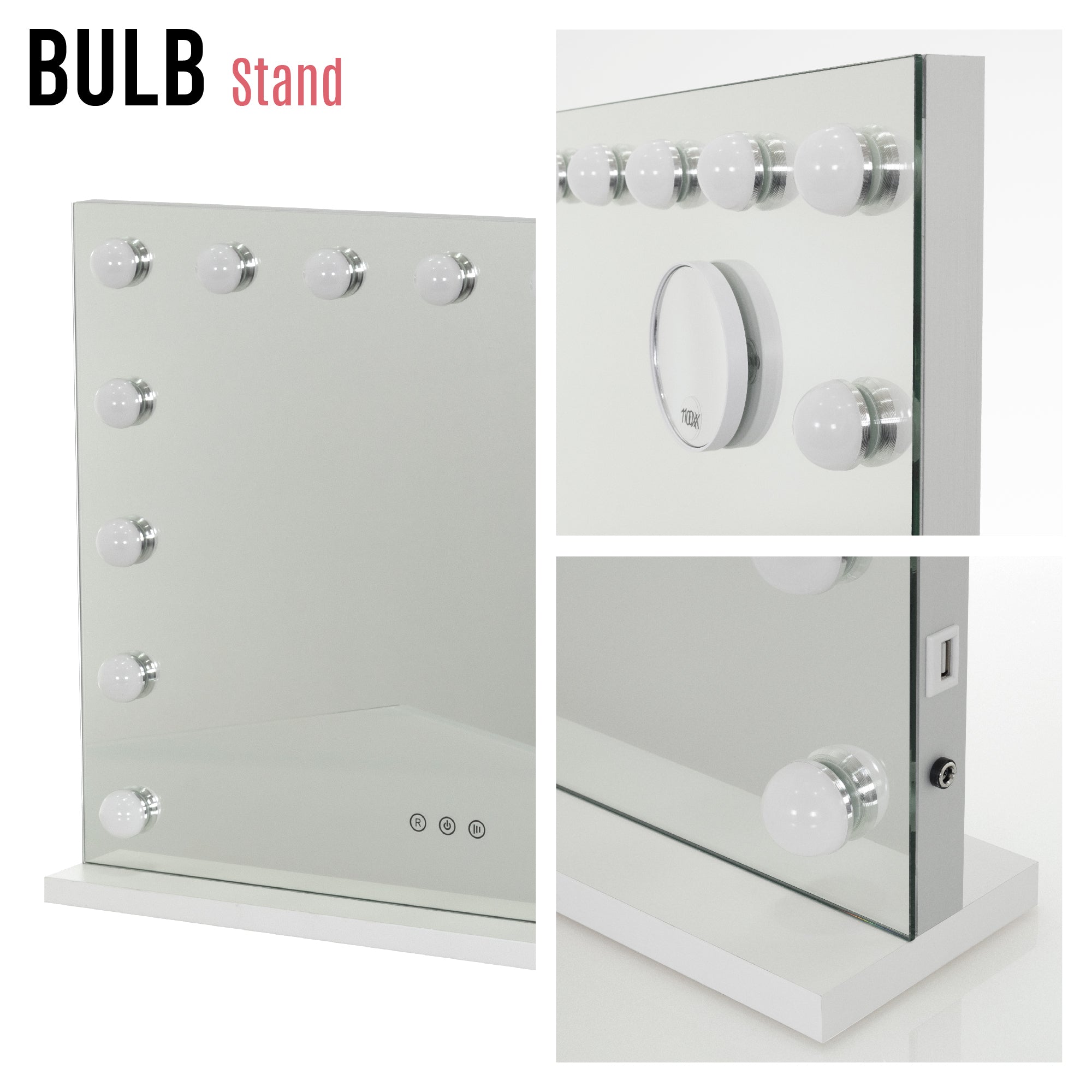BULB STAND - Specchio da trucco con 15 lampadine LED