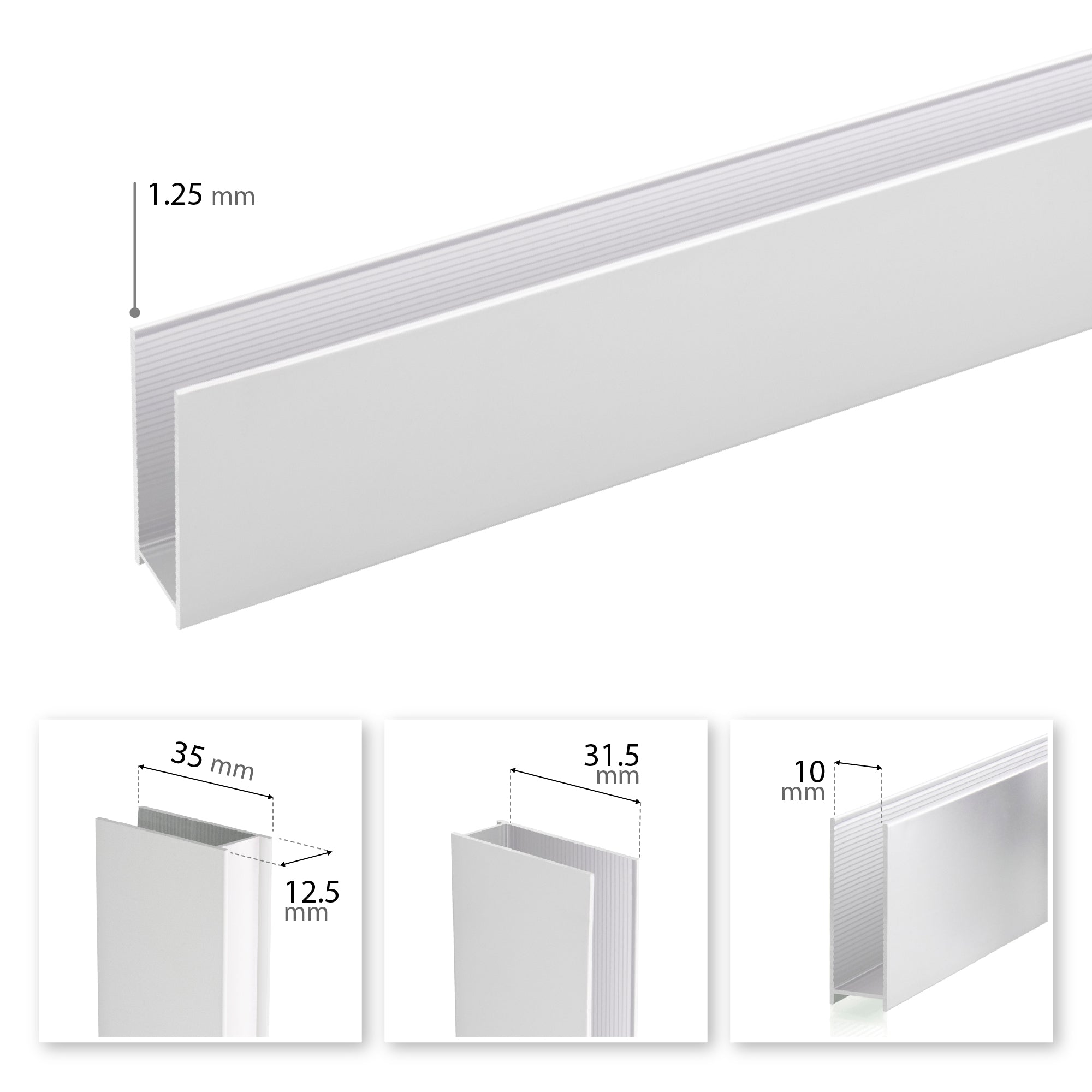 Perfil de pared de aluminio para panel de ducha Walk-In 8 o 10 mm