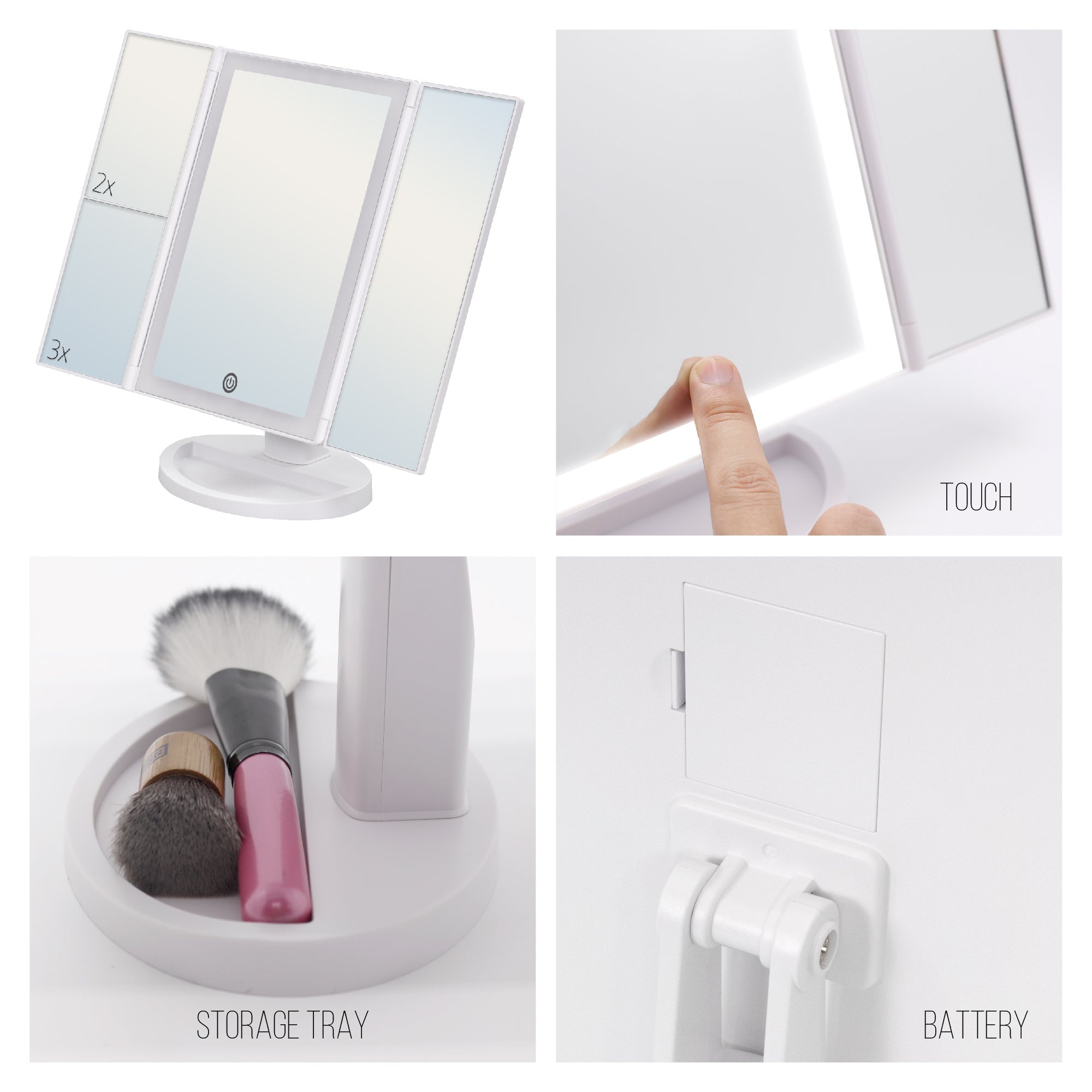 MAKEUP - Specchio da trucco con striscia di luce LED e ingrandimento