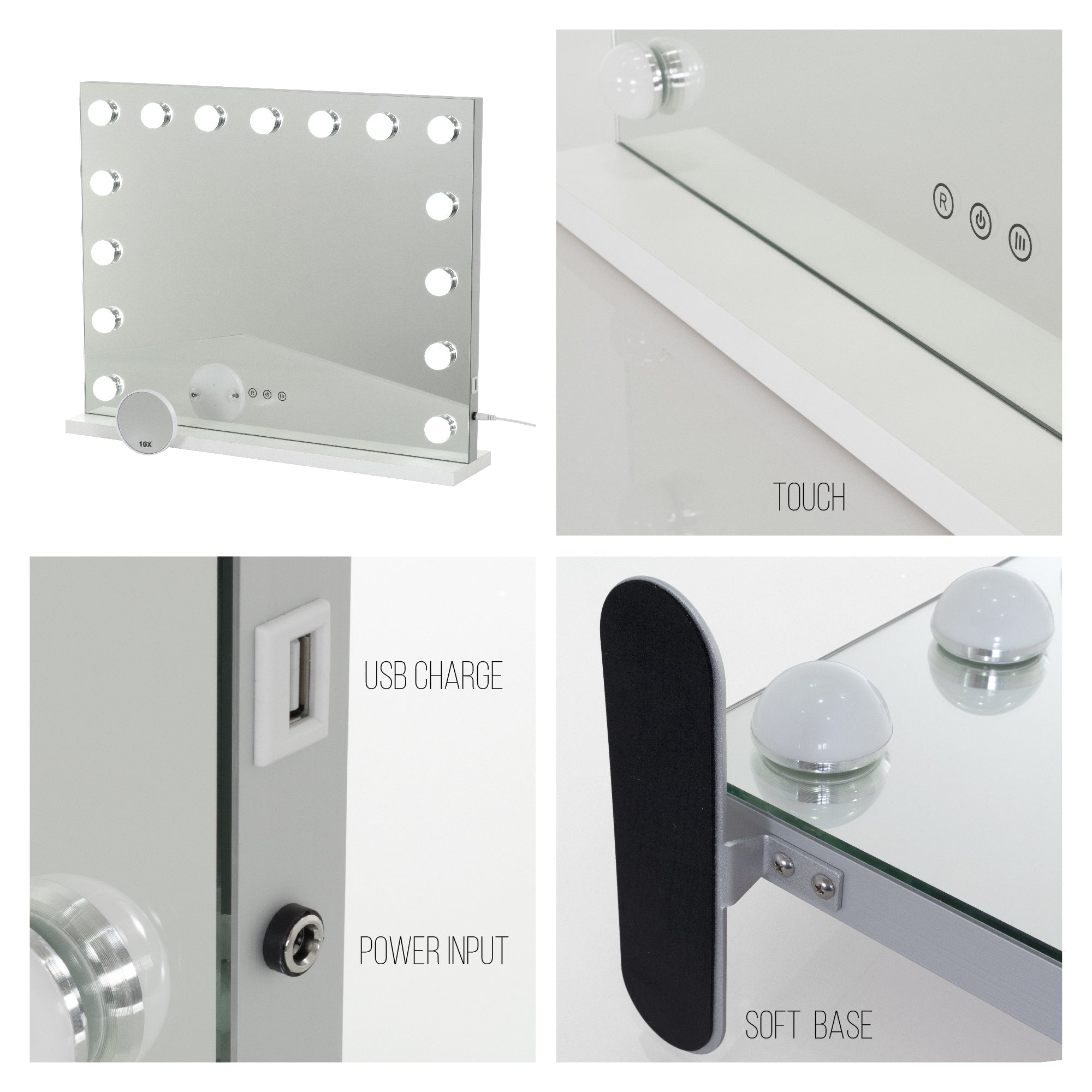 BULB STAND - Specchio da trucco con 15 lampadine LED
